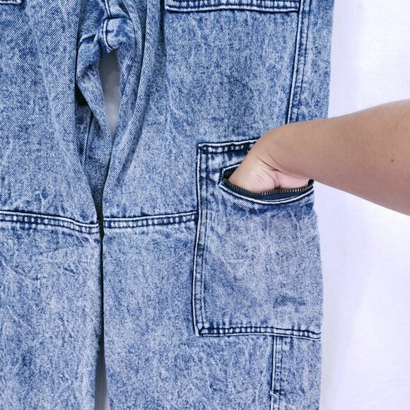 BP. Women's Blue Acid Wash High Waisted Pockets Cargo Straight Leg Pants Size 25 - Picture 11 of 16